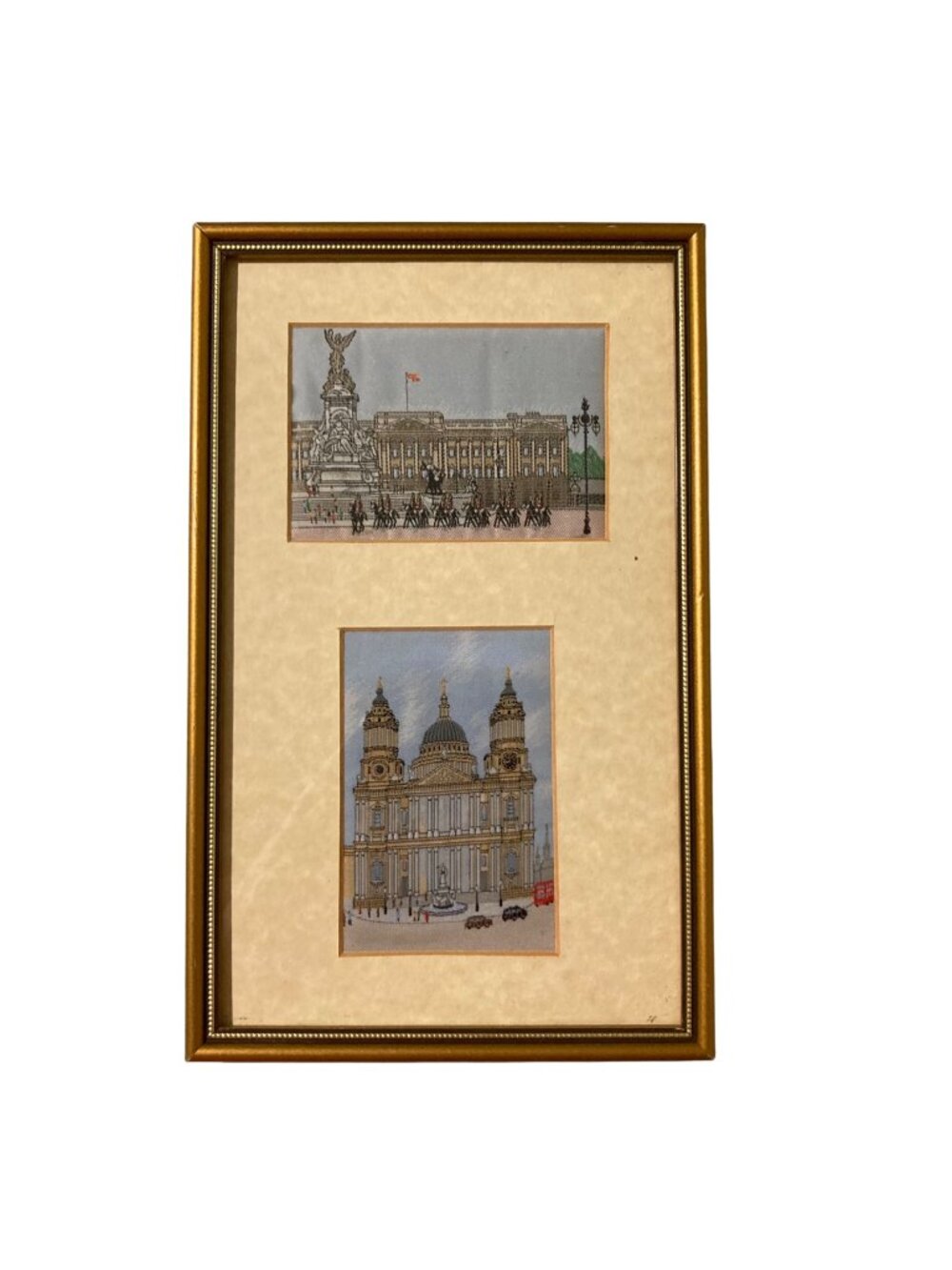 Vintage Framed London Landmarks Detailed Woven Textiles Or Jacquard